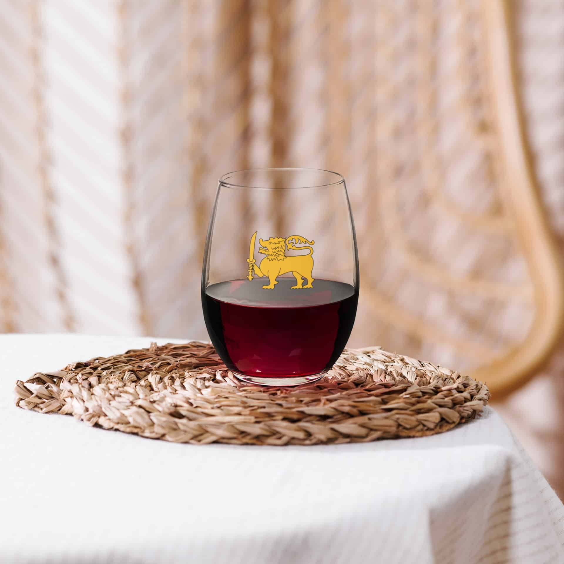 Custom Lion Wine Glass with Sri Lankan flag for special occasions