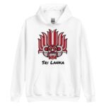 Sri Lankan Yaka Hoodie with red mask on white hoodie