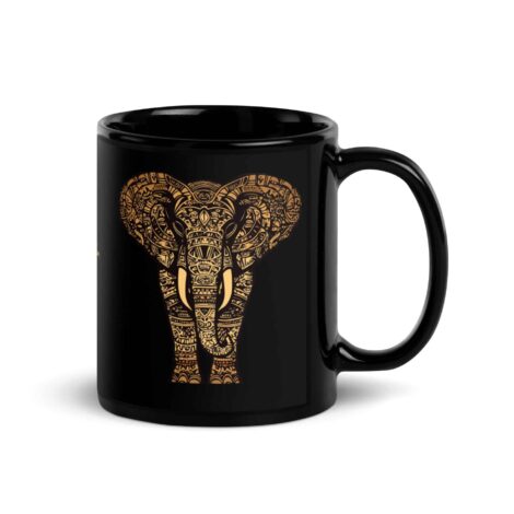 Golden mandala sri lankan elephant mug with intricate Sri Lankan design displayed in front view