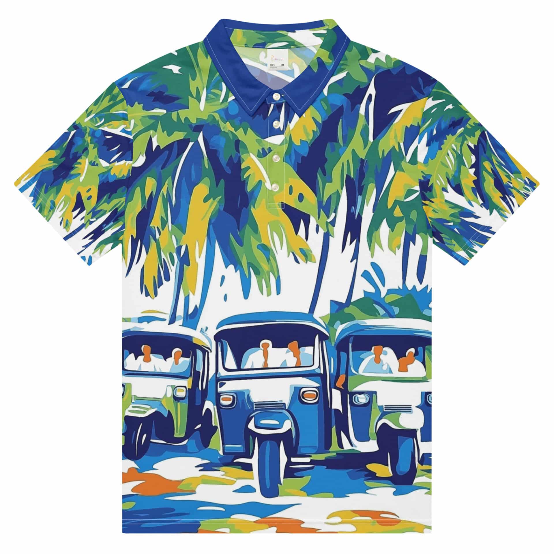 Premium quality Sri Lankan polo shirt with cultural tuk-tuk pattern
