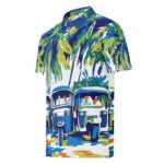 Close-up of Paradise Palms polo shirt fabric showing stretchy jersey material texture