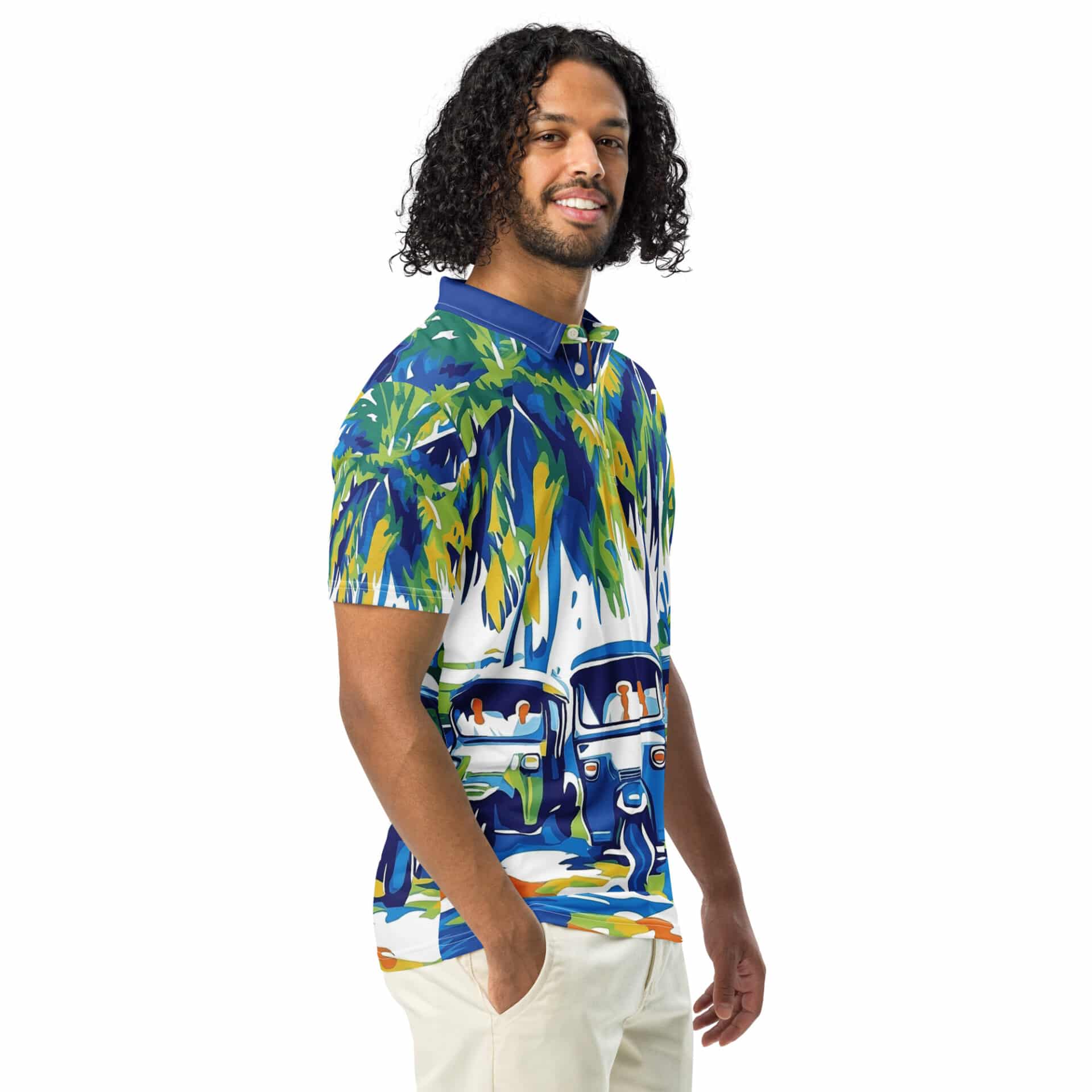 Comfortable Sri Lankan polo shirt with modern tuk-tuk artwork