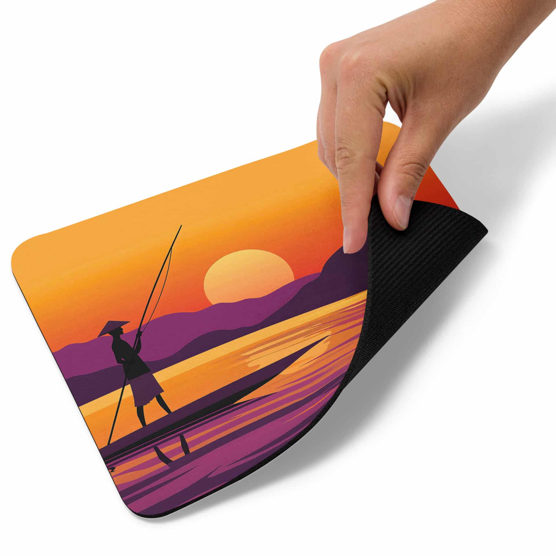 Professional gaming mouse pad featuring Sri Lankan fishing scene at sunset