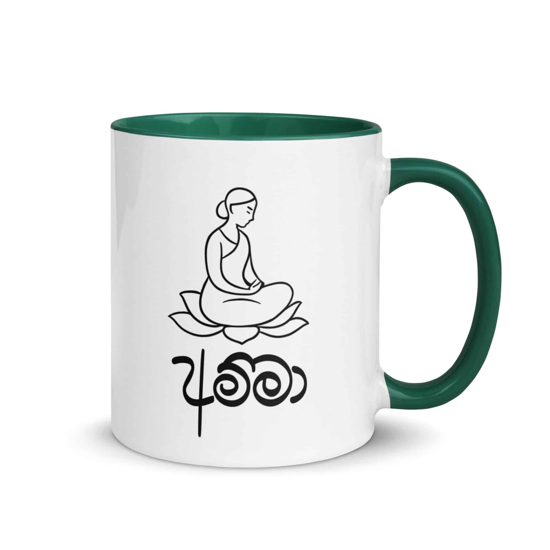 Pure lotus design tea mug showing Amma in peaceful meditation