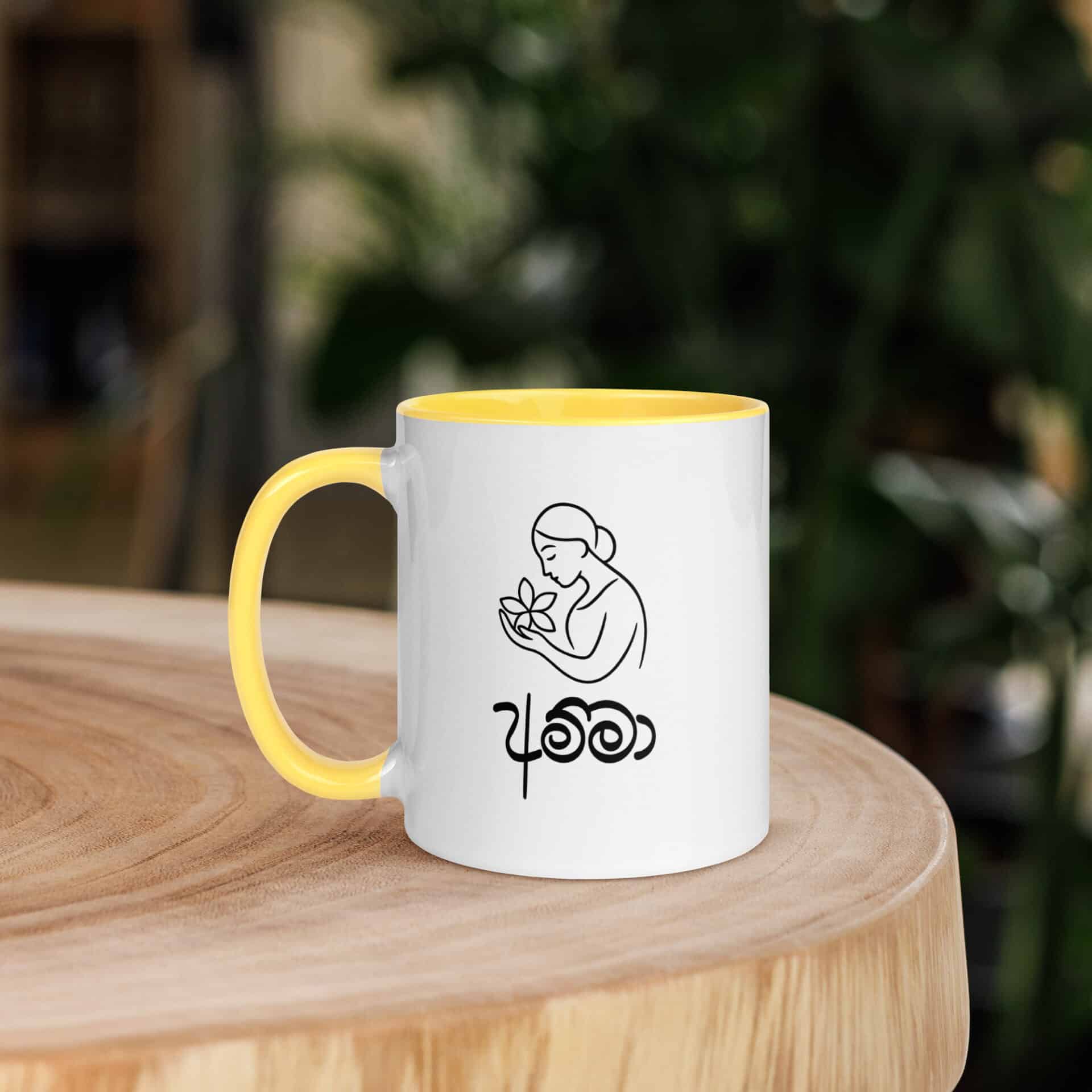 Amma Mug featuring sacred temple flower design from Sri Lankan Merch