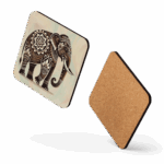 Sri Lankan Coasters set featuring Elephant Mandala Cork-back Coaster