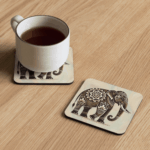 Detailed view of Sri Lankan Coasters with elephant mandala art