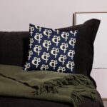 Sinhala Ligature Pillow “අ” – blue modern Sri Lankan Merch
