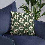 Green Sinhala Ligature Pillow with “අ” Script for Living Room