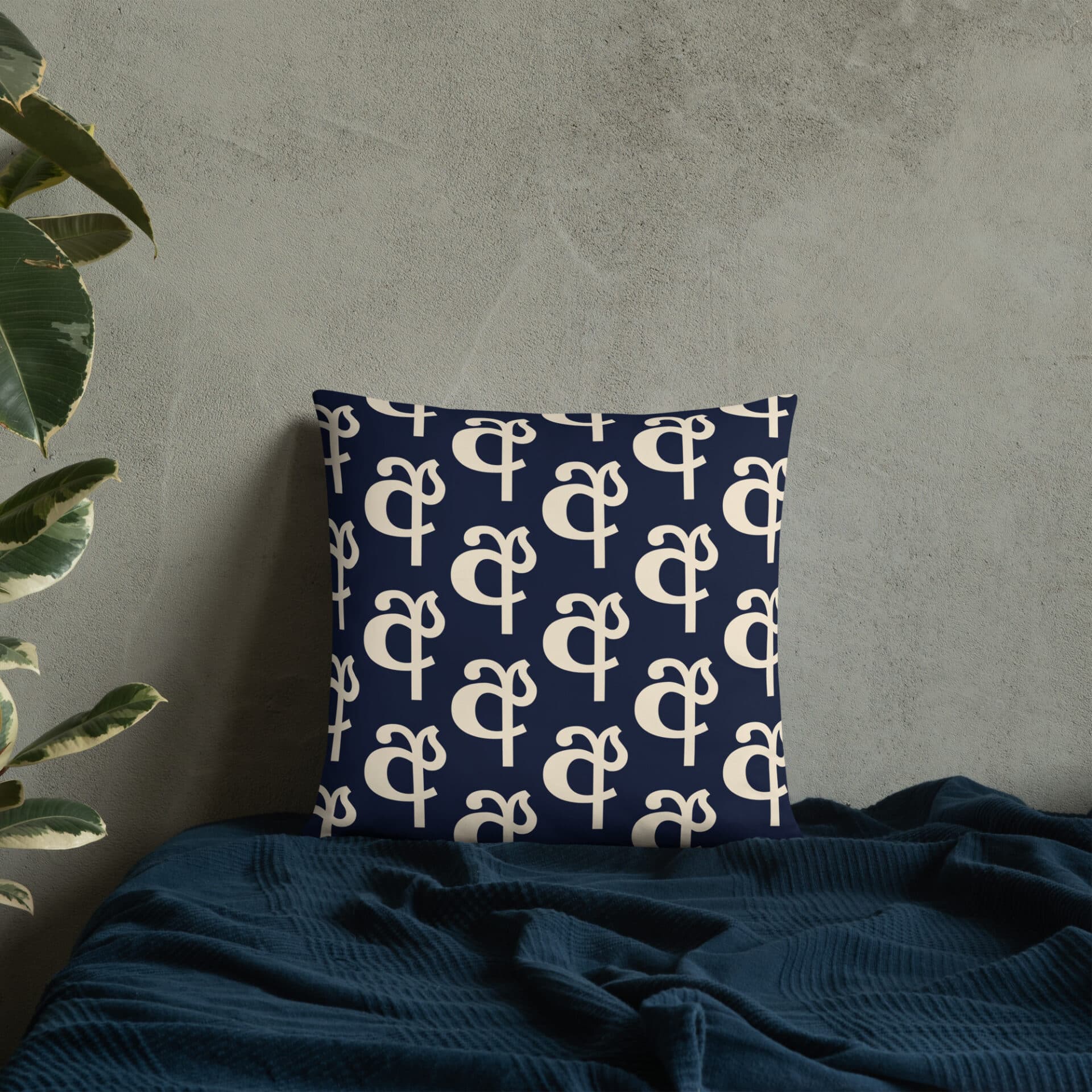Sri Lankan Pillows – blue Sinhala Ligature Pillow design