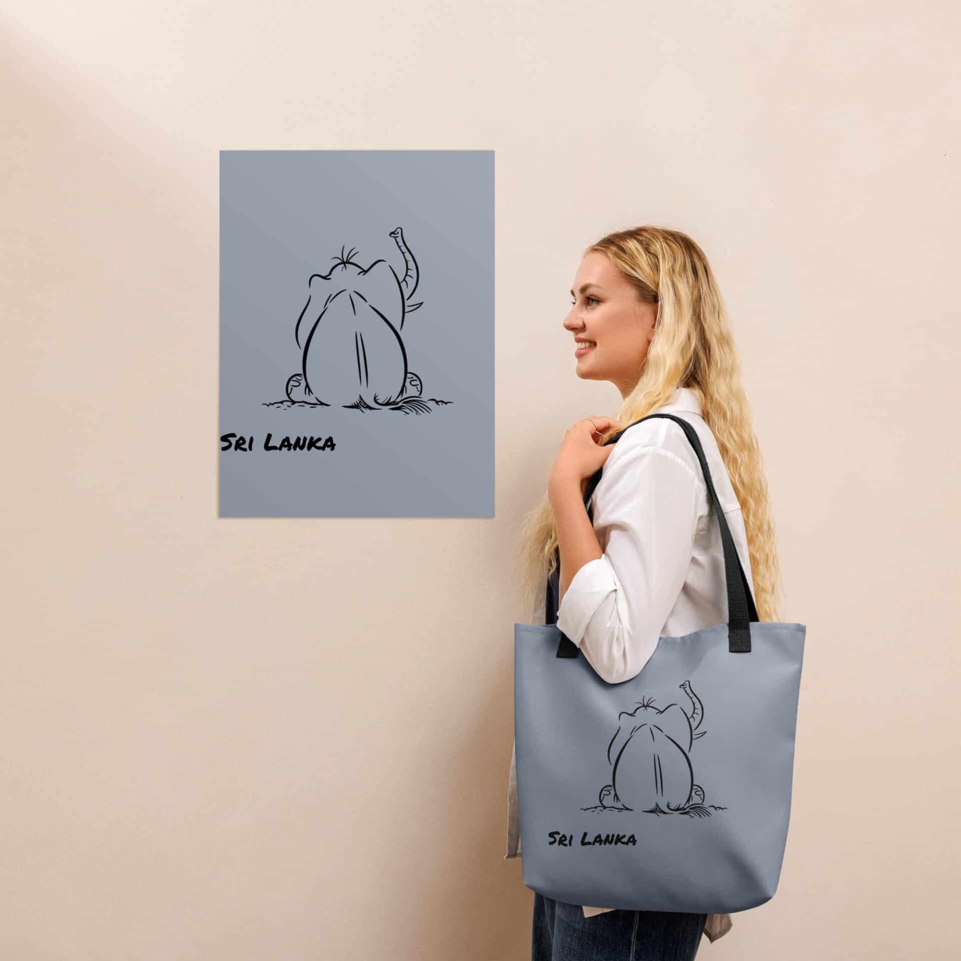 Elephant Tote Bag with Sri Lanka illustration