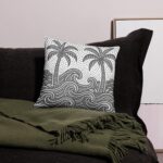 Premium Ocean Waves and Palm Trees Pillow Sri Lankan Merch