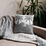 Detailed view of Ocean Waves and Palm Trees Pillow texture