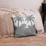 Ocean Waves and Palm Trees Pillow in modern living room