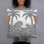 Close-up of palm tree design on Sri Lankan coastal pillow