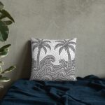 Ocean Waves and Palm Trees Pillow in bedroom setting