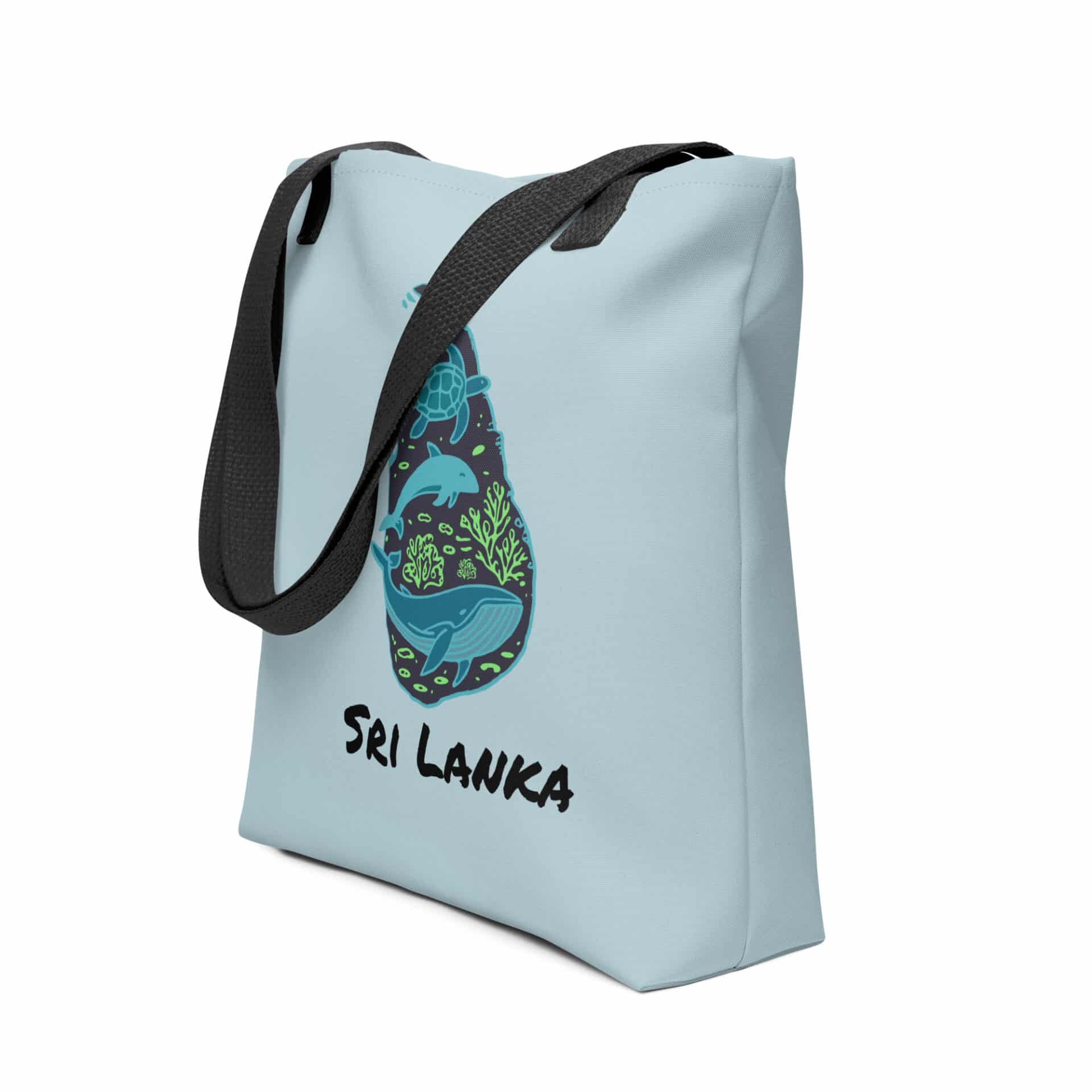 Deep blue Sri Lanka Tote Bag with a minimalist white map outline of the country.