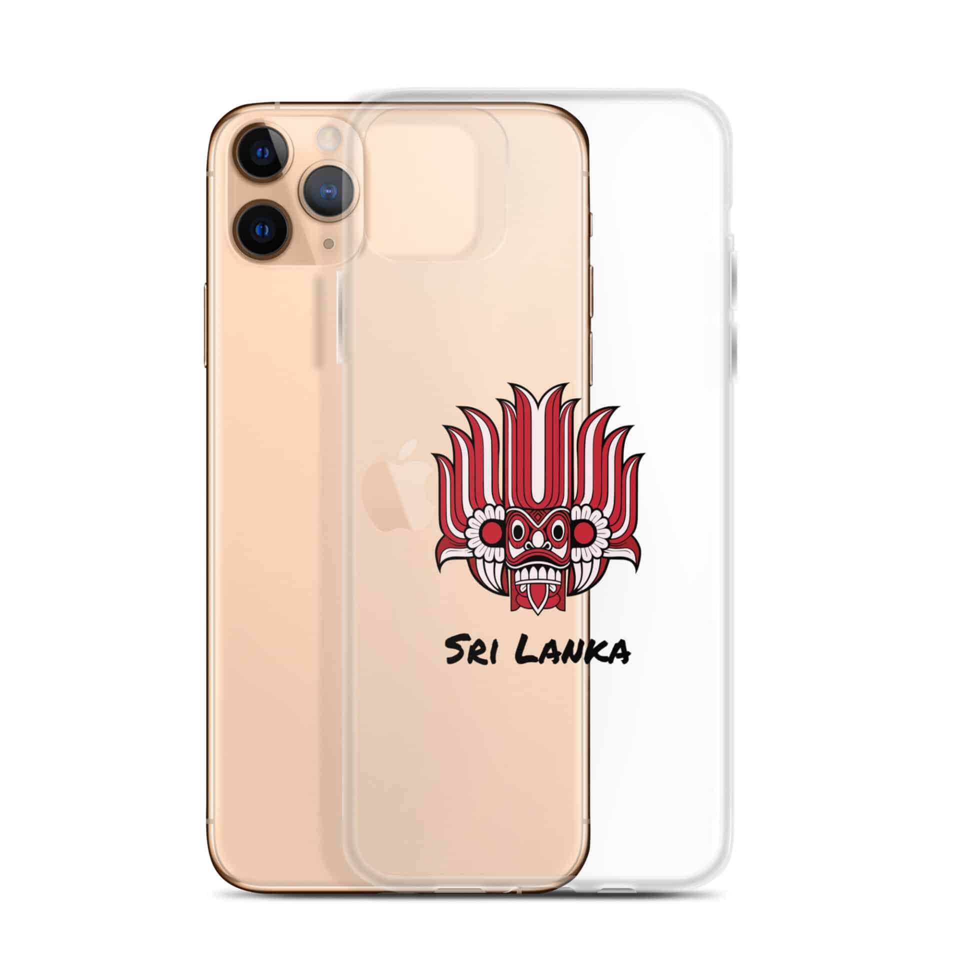 Angled view of the Colourful Sri Lankan Yaka Clear Case showcasing its slim profile.