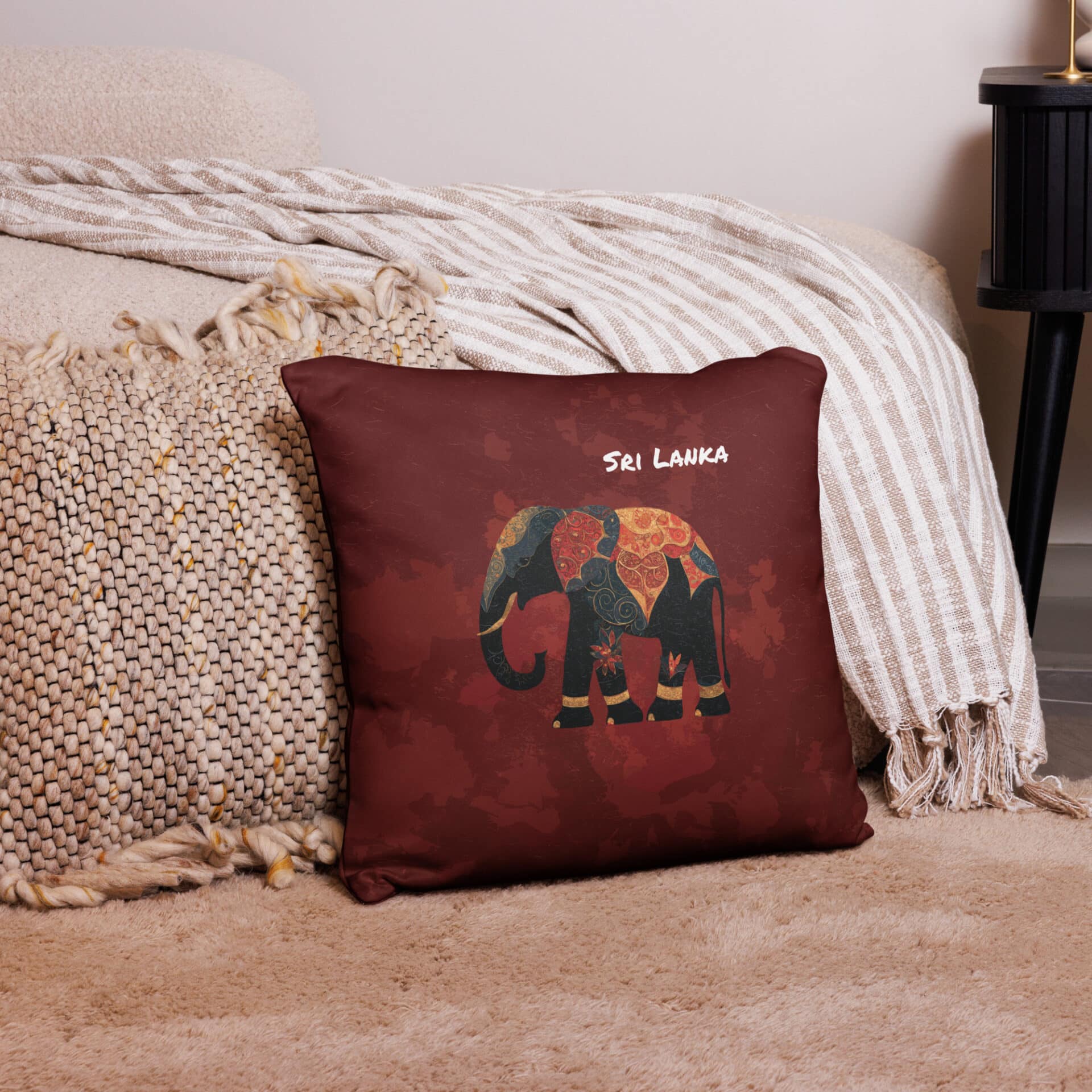 A collection of stylish Sri Lankan Pillows with the Cinnamon Tusker design as the centrepiece.