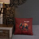 Hand feeling the soft and durable polyester fabric of the Cinnamon Tusker Pillow.