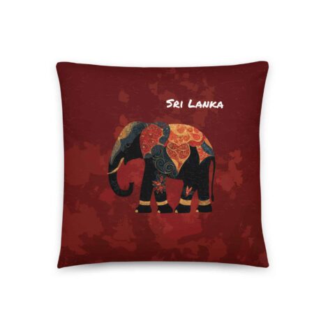 Cinnamon Tusker Pillow with a majestic Sri Lankan elephant design on a clean white background.