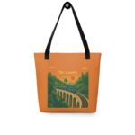 Front view of the Nine Arches Whistle Tote Bag with its iconic bridge design.