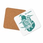 Kingfisher Coaster Daylight with a white mug, highlighting waterproof, heat resistant surface protection