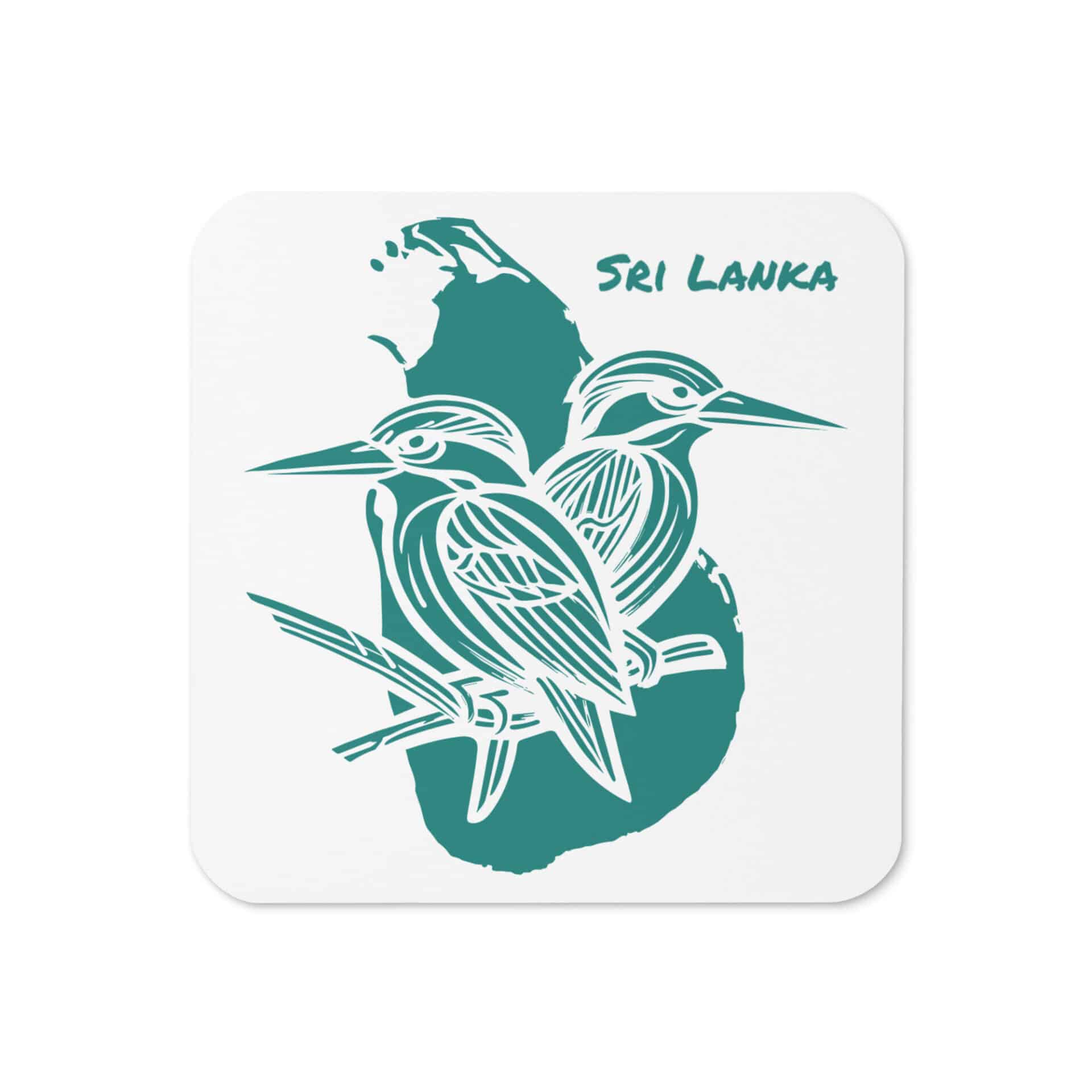 Sri Lankan Kingfisher Coaster Daylight on a timber coffee table, high‑gloss finish catching light