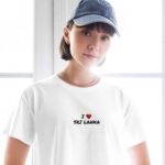 Side view of the I Love Sri Lanka crop top showing the dropped shoulder fit.